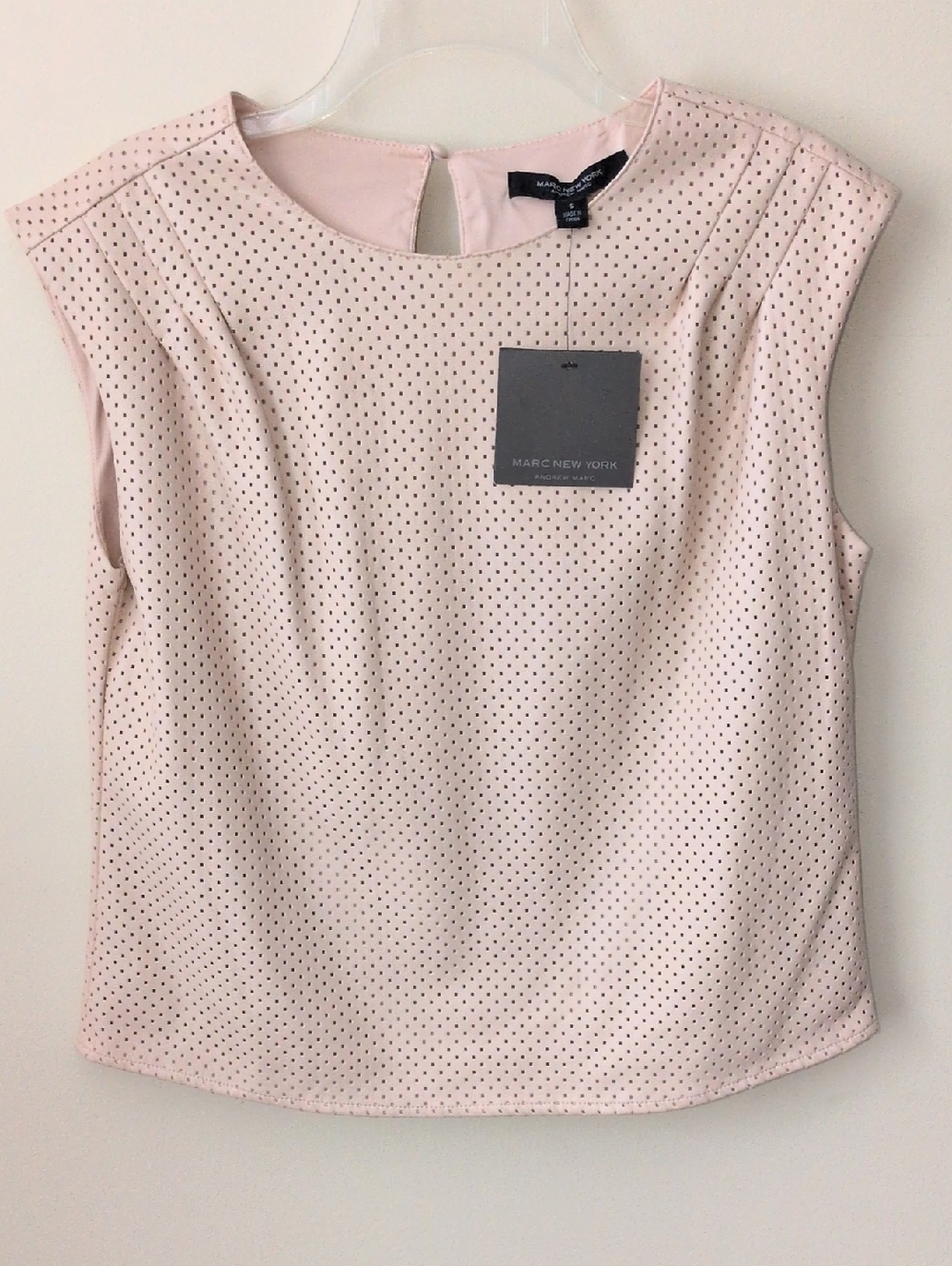 Marc New York Light Blush Pink Perforated Faux Leather Sleeveless Shell